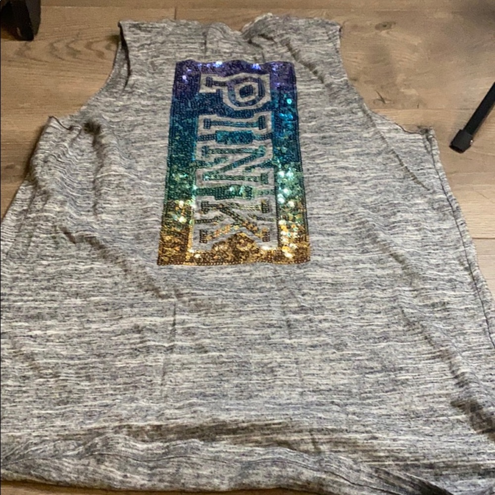 PINK SEQUINED MUSCLE TEE